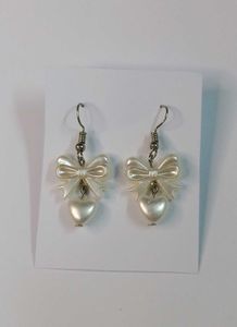 🎀 Trendy Handmade Pearl Bow Earrings with Heart✨