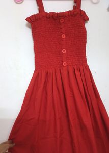 Red Dress With Shirt Like Overcoat