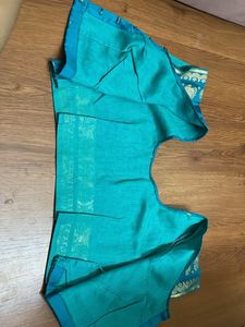 Teal Silk Blouse with Gold Print