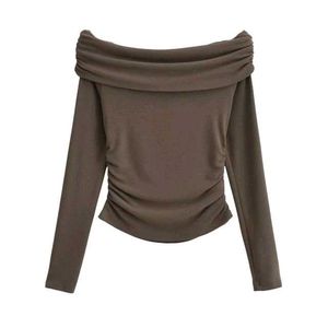 Off-Shoulder Ruched Brown Top