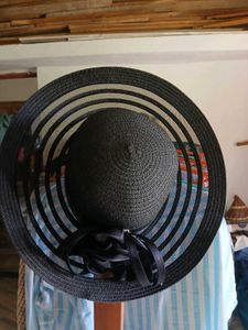 Vintage-Style Black Woven Beach &amp; Party Hat with S