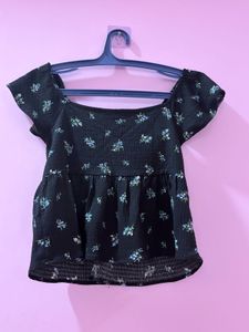 Cute Black Floral Off-Shoulder Top