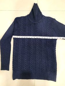 Stylish Blue Knit Turtleneck Sweater