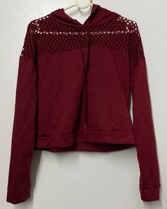 Maroon Mesh Detail Hoodie