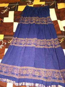 Bohemian Royal Blue Skirt with Golden Print
