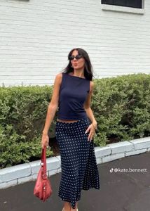 Navy blue Polka Dot Midi Skirt