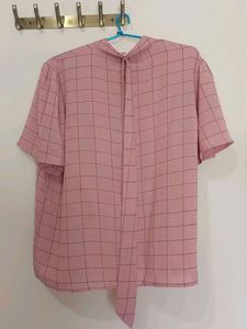 Pink Checkered Puff Sleeve Top