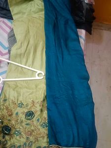Blue Saree with Mirror Work Border