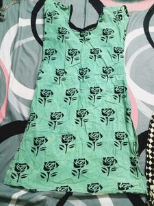 Mint Green Rose Print Kurta Set