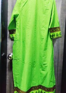 Vibrant Green Kurta with Red Neckline