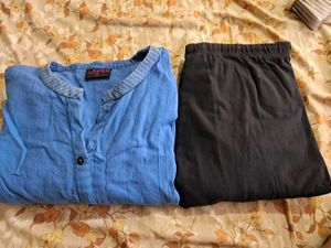 Blue Kurta with Black Bottom Set