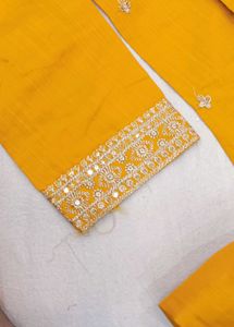 Yellow Kurta with Embroidered Sleeves