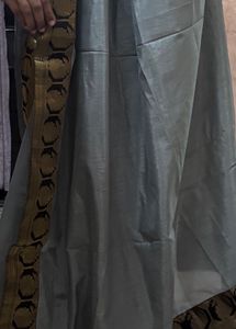 Elegant Grey Silk Saree with Black Border