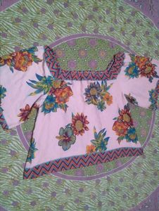 Pink Floral Print Square Neck Top
