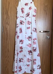 White Floral Print Midi Dress