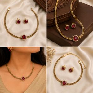 Elegant Ruby Necklace and Earrings Set