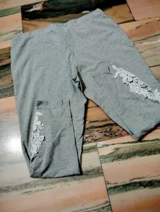 Gray Lace Detail Leggings