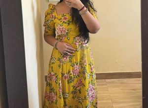 Yellow Floral Maxi Slit Dress