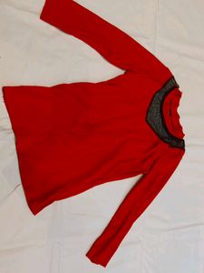 Chic Red Long Sleeve Top with Lace Detai for 11 to