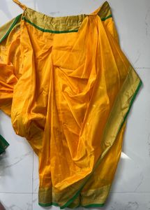 Traditional Yellow &amp; Green Silk Dhoti Set