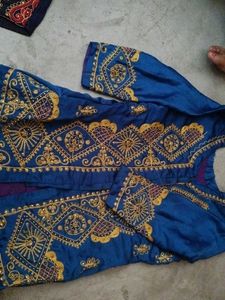 Teal Indian Skirt with Gold Embroidery