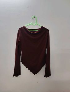 Maroon Ribbed Asymmetrical Top✨