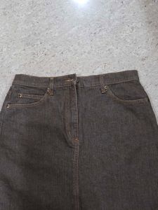 Washed brown denim skirt