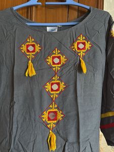 Stylish Embroidered Grey Kurta