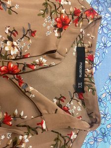 Madame Women Brown Floral Print Tie-Up Neck Top