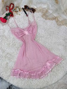 Sheer Pink Babydoll with Ruffles