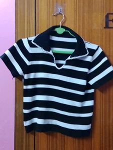 Striped Polo Neck Top