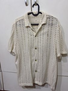 Cream Crochet Button-Up Shirt