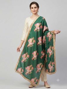 Green Floral Dupatta with Tassels