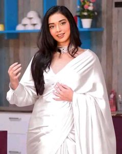 Elegant White Satin Saree for special occasions