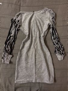Sparkling Silver Fringe Sleeve Dress
