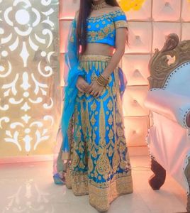 Stunning Blue &amp; Gold Lehenga Choli