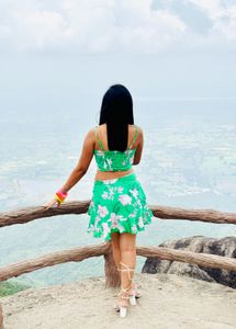 Green Floral Crop Top &amp; Skirt Set