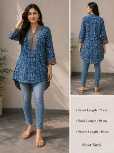 Blue Ethnic Print Short Kurta