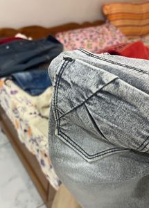 Grey Lace-Up Detail Jeans