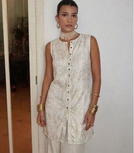 Elegant White & Gold Kurta Top Ethnic