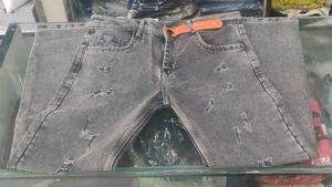 Distressed Gray Denim Jeans