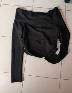 Off-Shoulder Ribbed Black Top