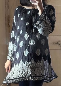 Black Kurta with White Paisley Print