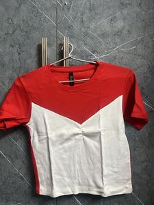 Red and White Colorblock T-Shirt