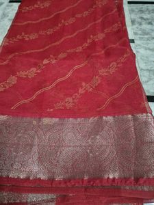 Elegant Red Saree with Golden Border