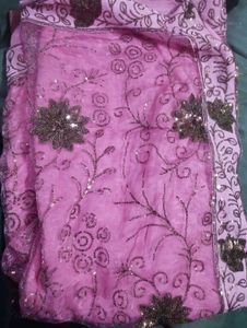 Stunning Pink embellished sequence Saree