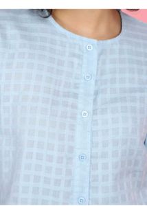 Chic Light Blue Checkered Button-Up Top