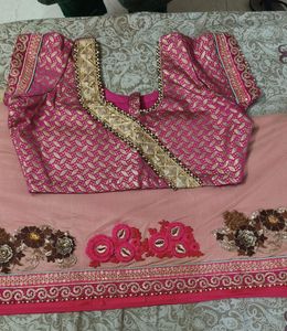 Beautiful Pink Saree with Embellished Blouse