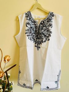 Embroidered White Sleeveless Top
