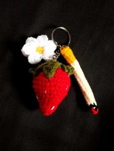 Crochet Strawberry & Cigarette Keychain